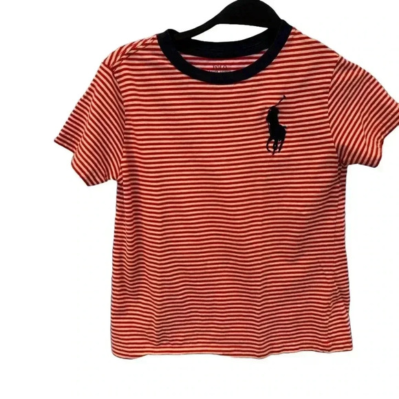 Polo Ralph Lauren T-Shirt Boys Size 7 Red Stripe Big Pony Crewneck Short Sleeve - Picture 1 of 5
